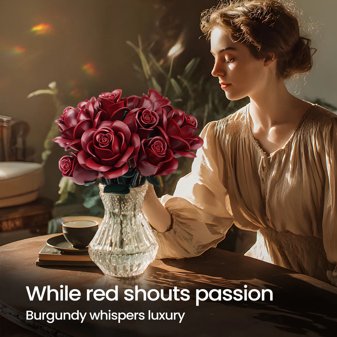 SupreOwls Burgundy Rose Building Bouquet Set