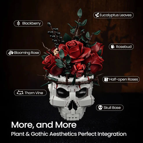 SupreOwls Gothic Skull Red Rose Bouquet Building Block Set