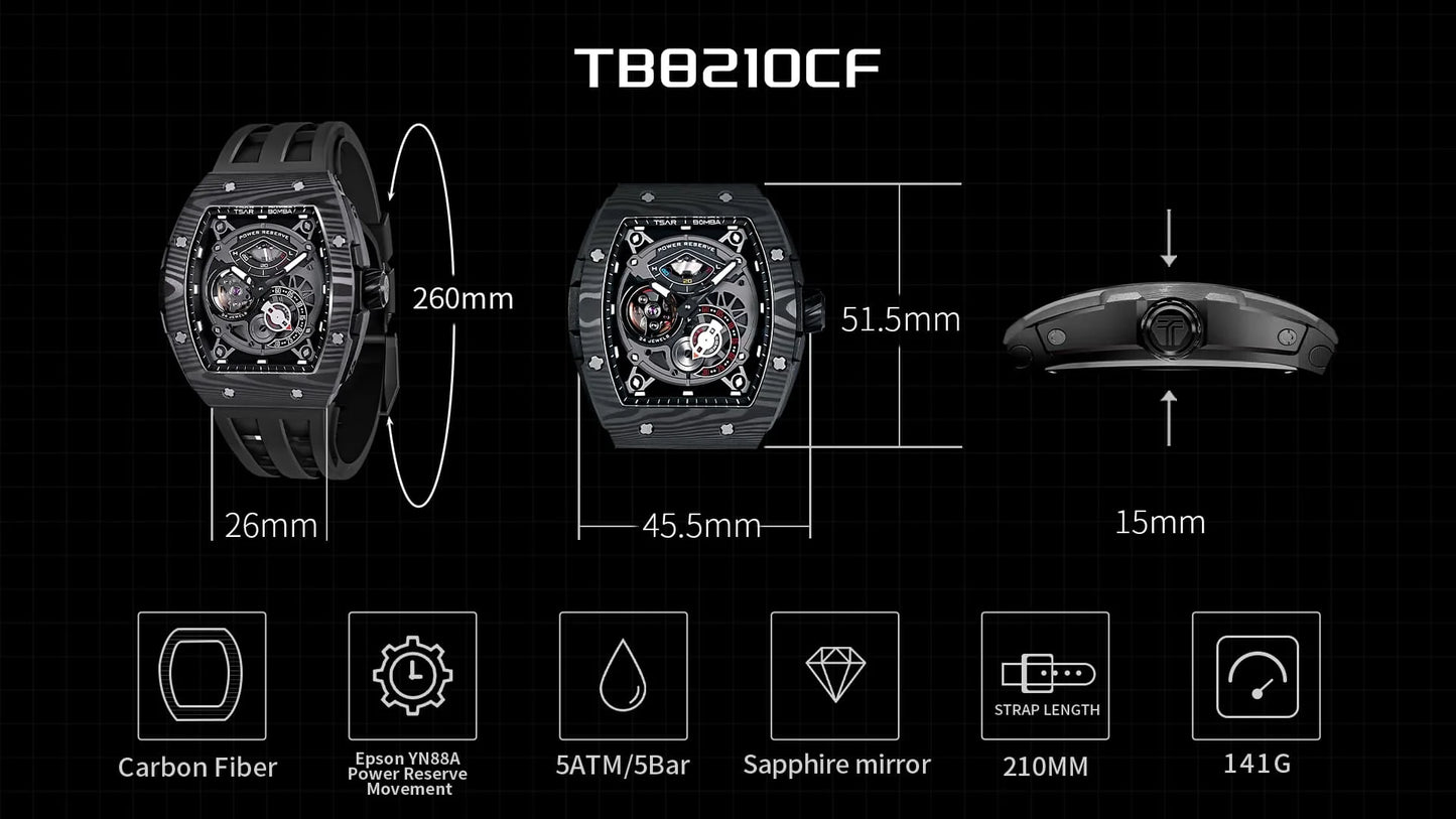Tsar Bomba Elemental Series-Carbon Fiber Automatic Watch TB8210CF