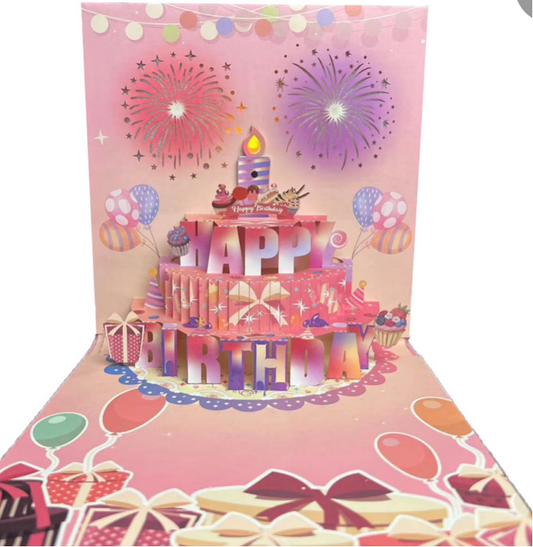 LL-XH Birthday 3D Card with inflatable musical fireworks