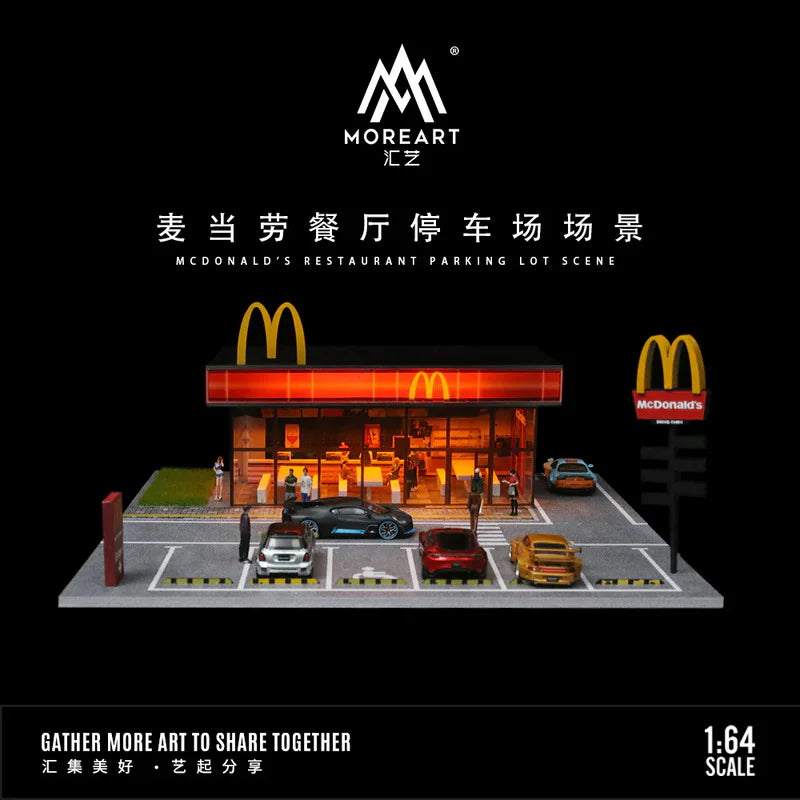 MoreArt MCDONALDS PARKING LOT DIORAMA WITH LIGHTS FOR 1/64 DIECAST CAR BY MOREART 936202