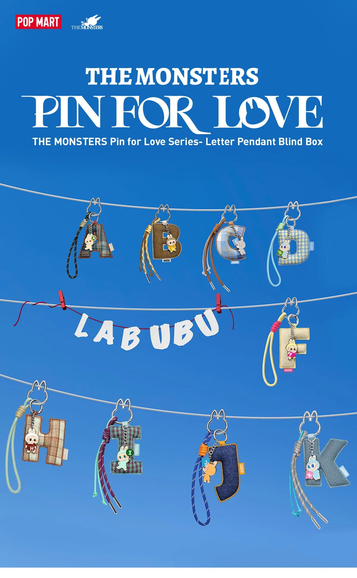 Pop Mart THE MONSTERS Pin for Love Series- Letter Pendant Blind Box (Yellow Box A-M)