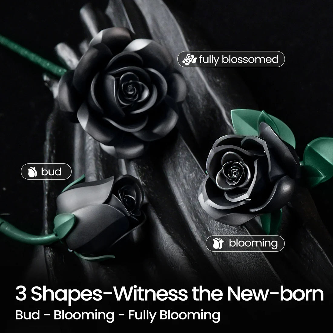 SupreOwls Three Black Roses Building Block Set