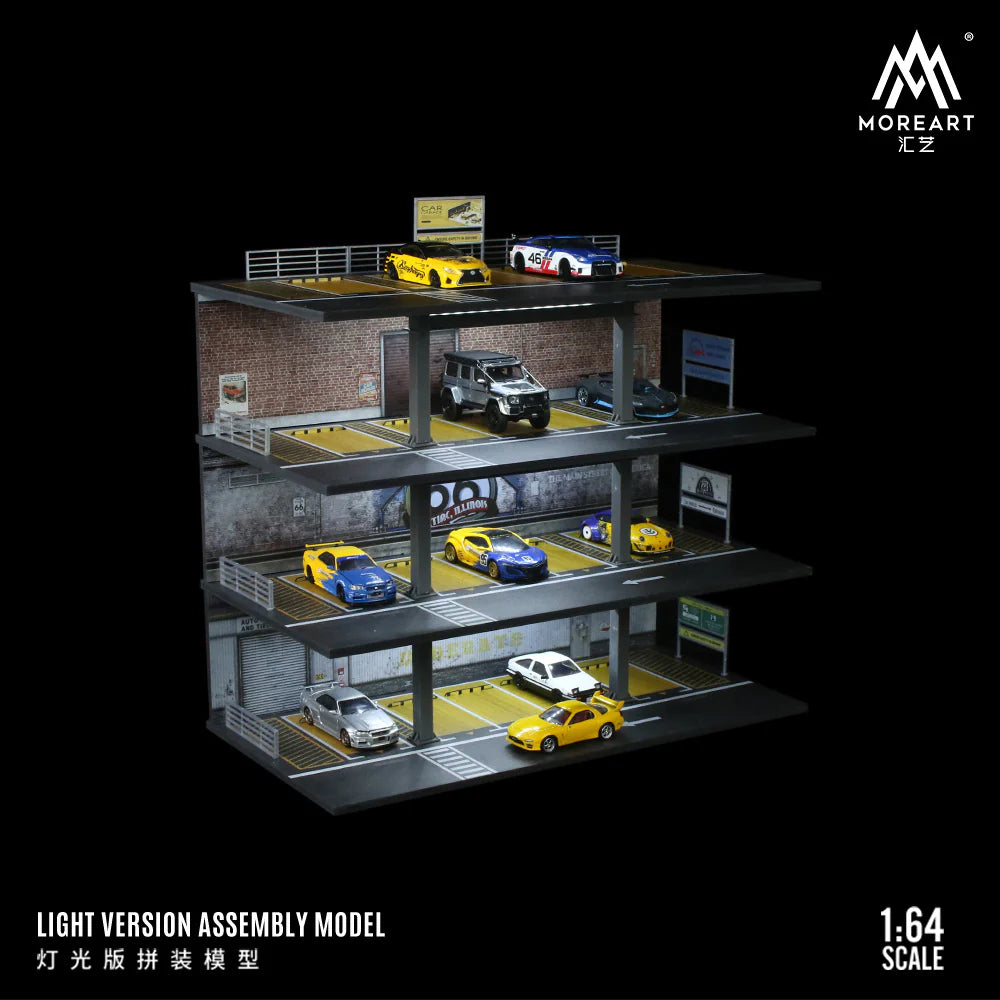 MoreArt 1:64 Steel Frame Garage Parking Lot Scene with Lights, American Version