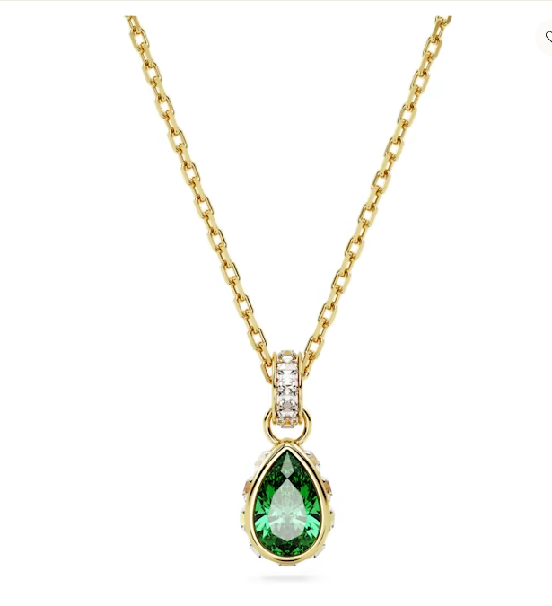 Swarovski 5648751 Stilla pendant Pear cut, Green, Gold-tone plated