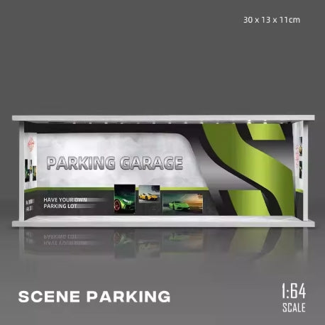 KW384 1/64 Scale Assembly Scene Parking Lot Display Box Light Version PVC Space Model 30X13X11cm Miniature Display Frame
