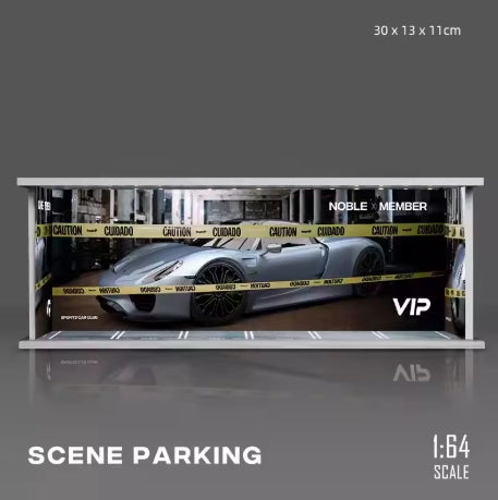 KW384 1/64 Scale Assembly Scene Parking Lot Display Box Light Version PVC Space Model 30X13X11cm Miniature Display Frame