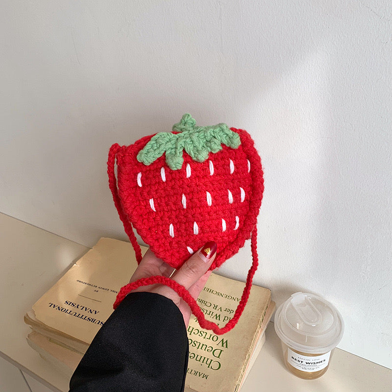 Hand-knitted strawberry bag