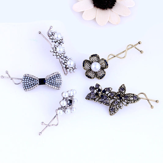 Flower five-tooth rhinestone retro comb headdress hairpin