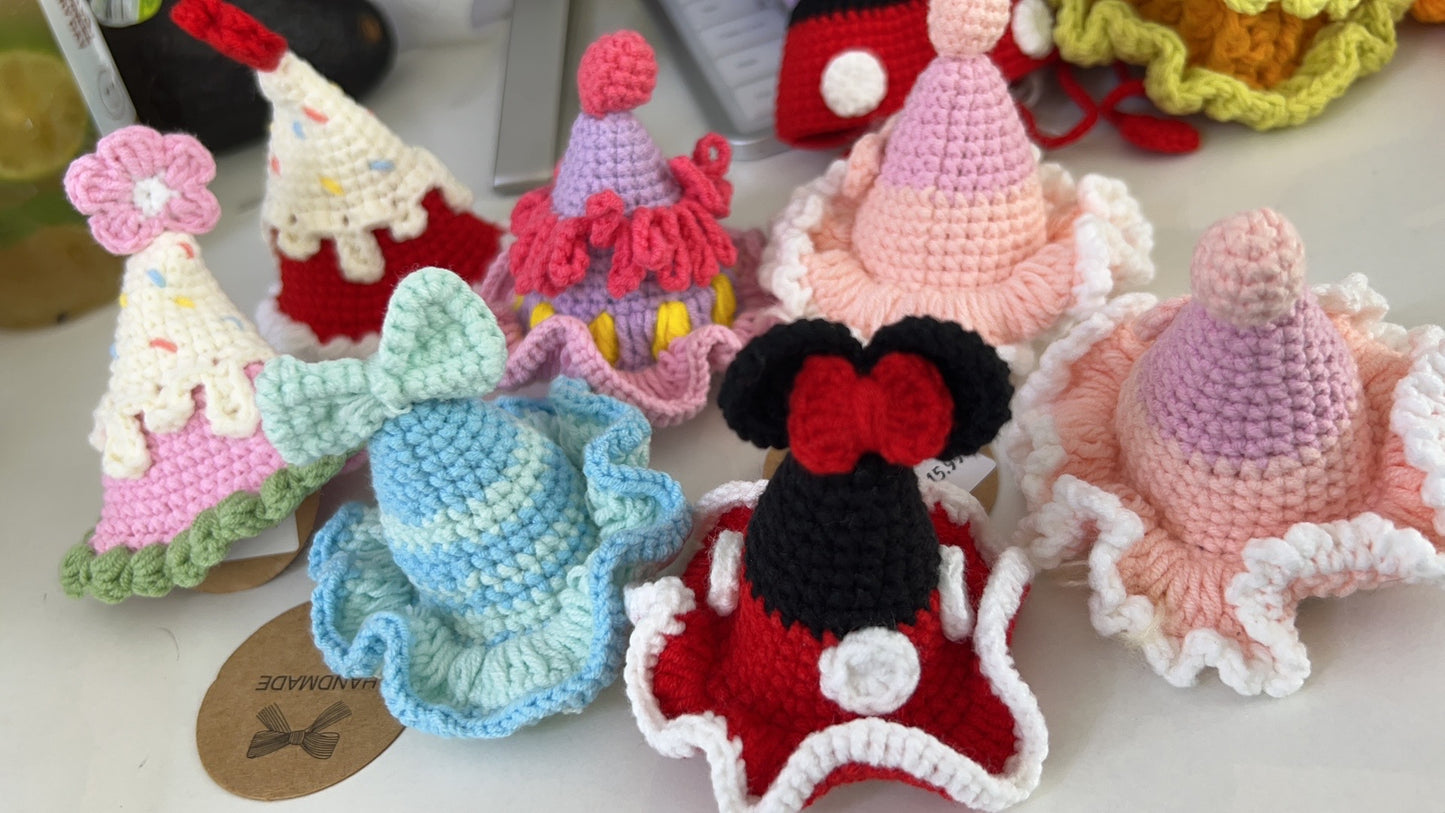 LL-X Hand knitted birthday cake hat and hairpin