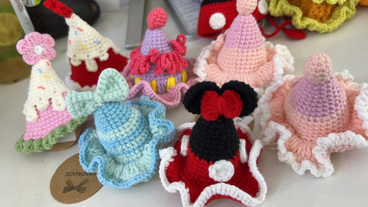 LL-X Hand knitted birthday cake hat and hairpin