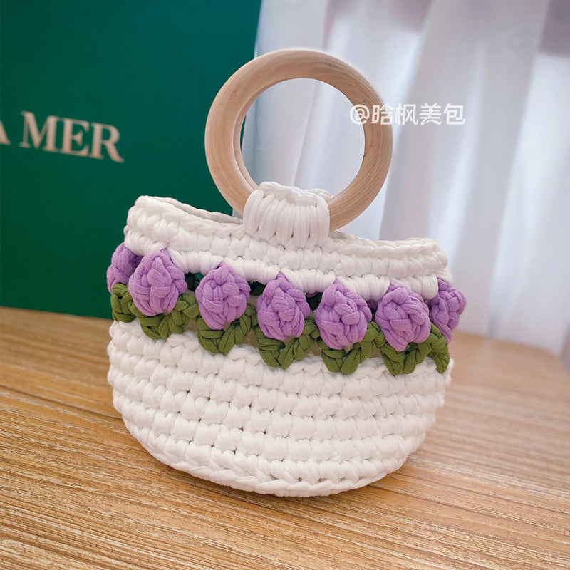 Hand-knitted flower bag