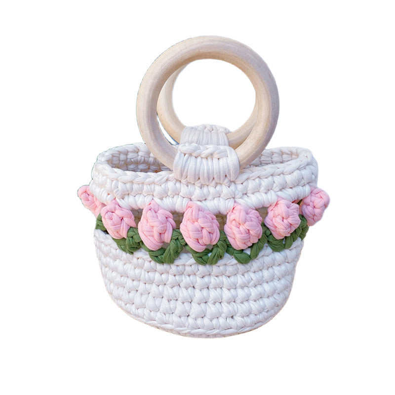 Hand-knitted flower bag