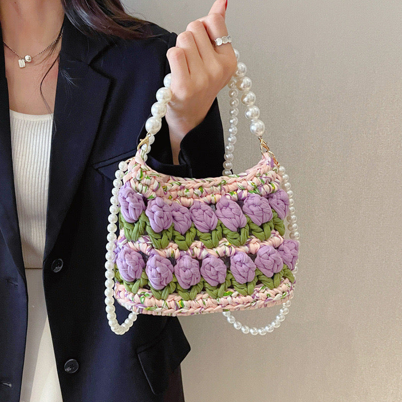 Hand-knitted flower bag
