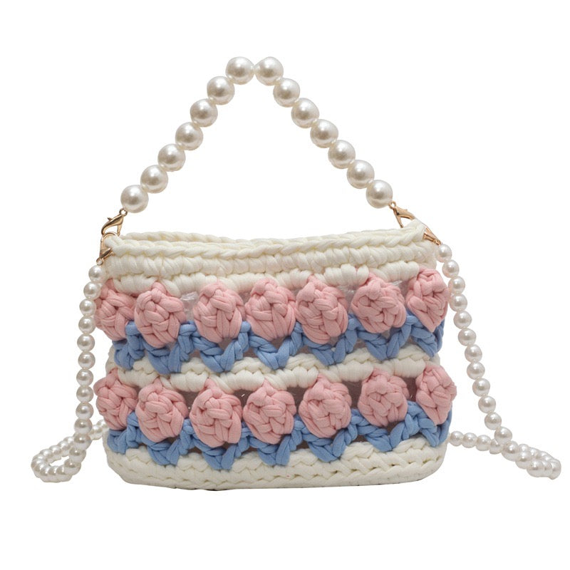 Hand-knitted flower bag