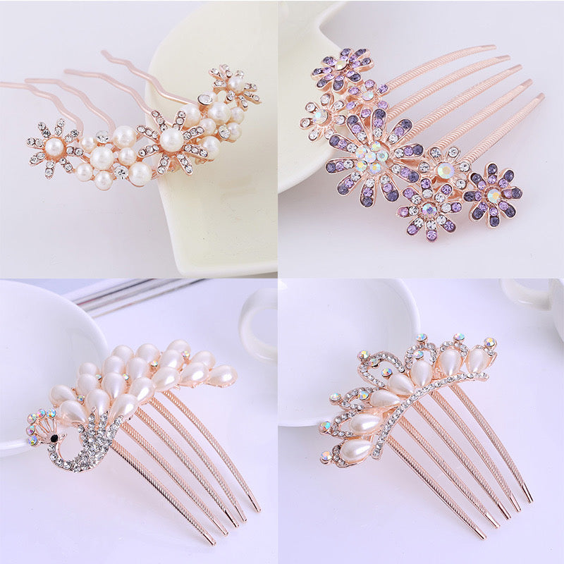 Flower five-tooth rhinestone retro comb headdress hairpin