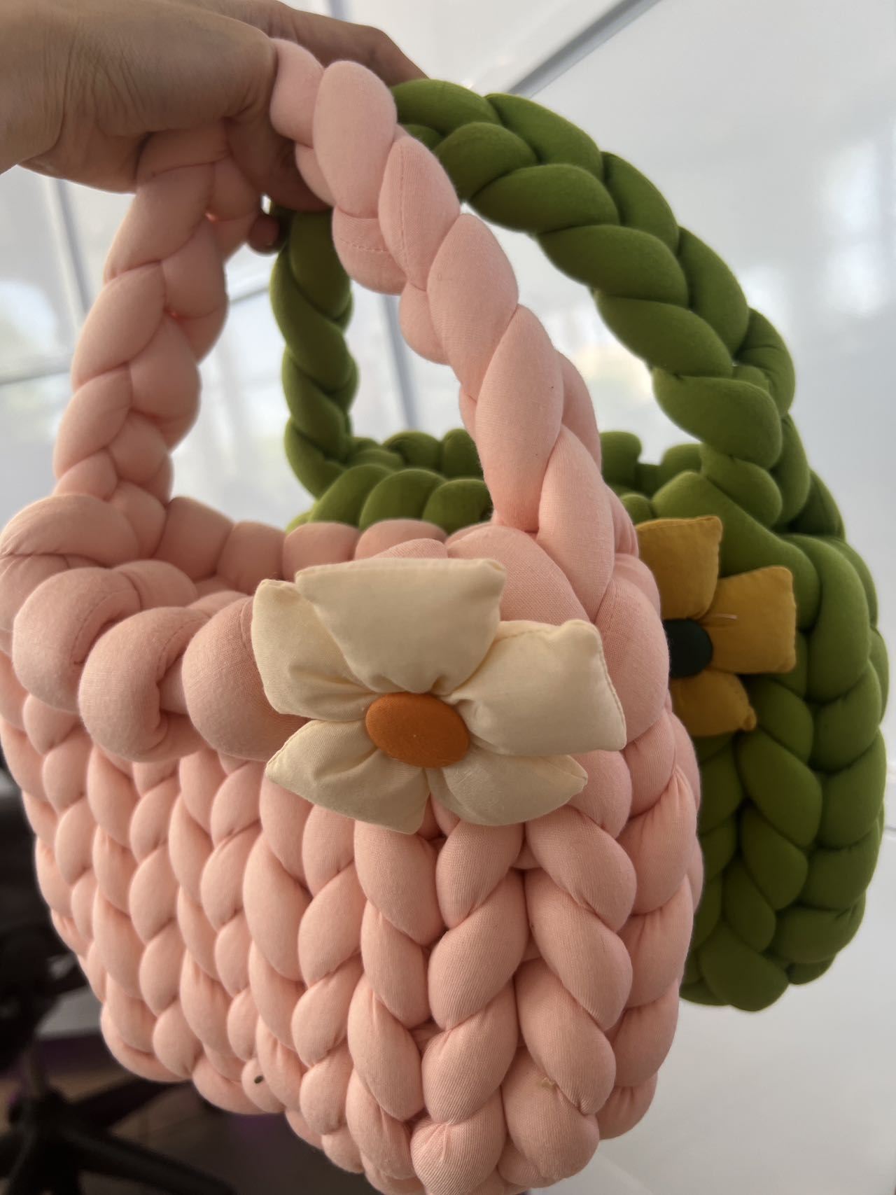 Hand-knitted flower bag