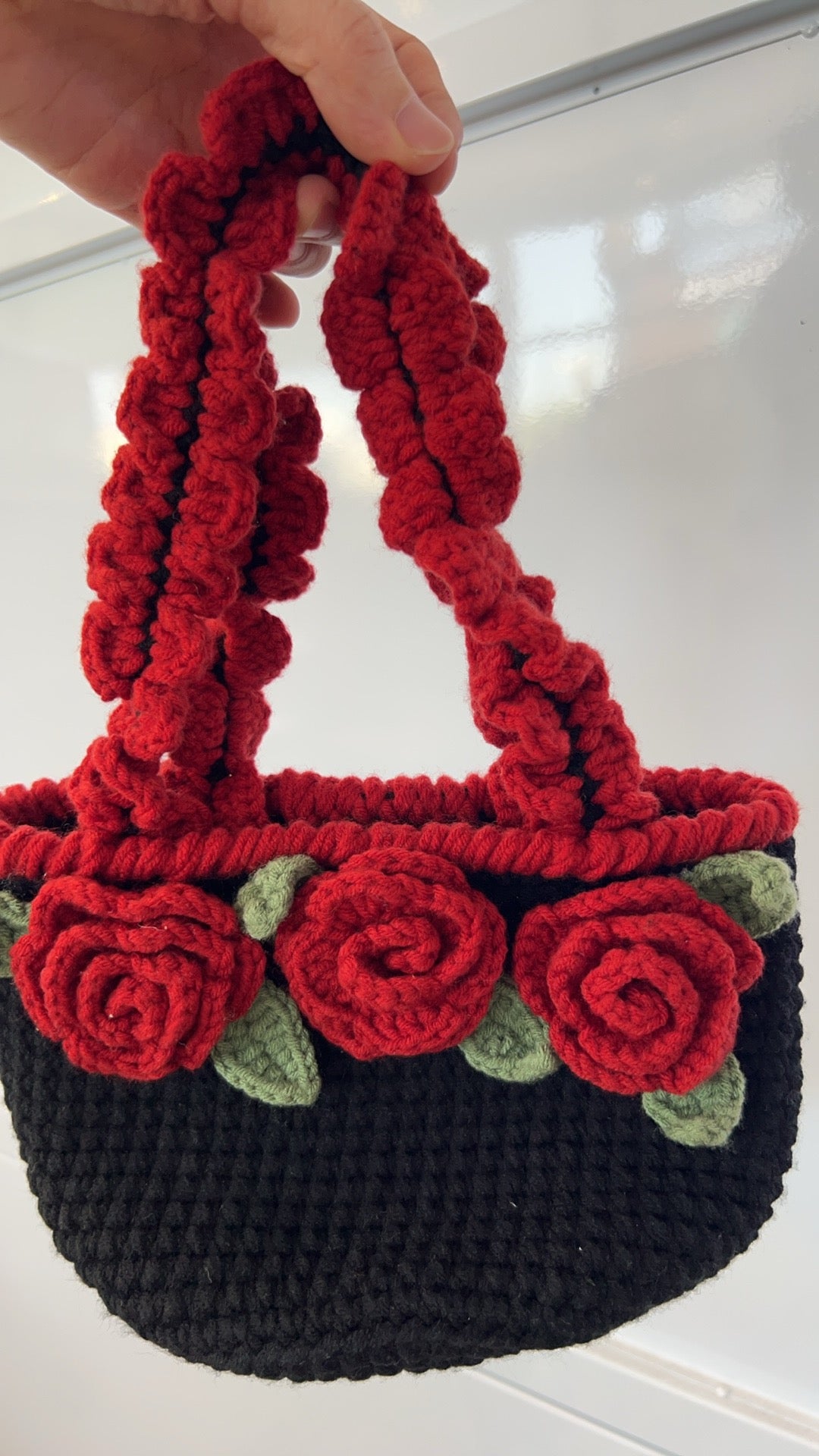 Hand-knitted flower bag