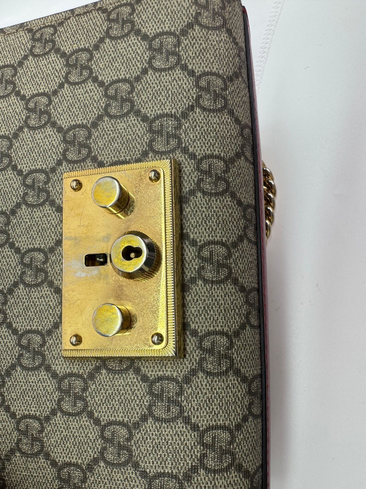 Gucci Beige/Red Small GG Supreme Padlock Crossbody