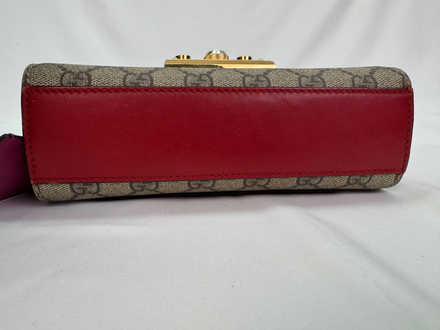 Gucci Beige/Red Small GG Supreme Padlock Crossbody