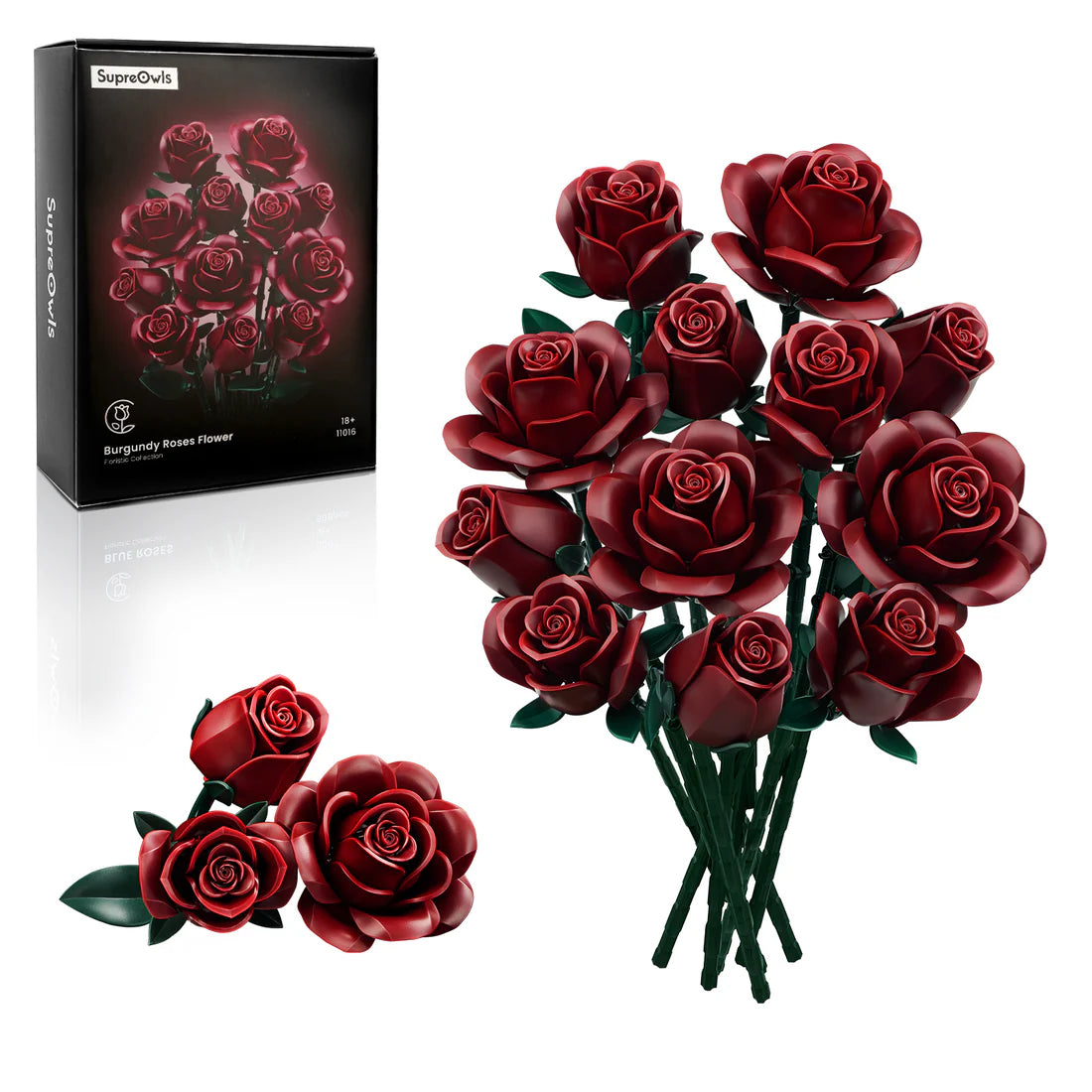 SupreOwls  Burgundy Rose Building Bouquet Set