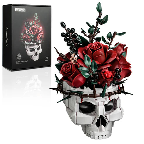SupreOwls Gothic Skull Red Rose Bouquet Building Block Set