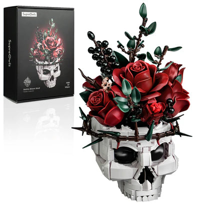 SupreOwls Gothic Skull Red Rose Bouquet Building Block Set