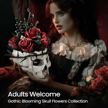SupreOwls Gothic Skull Red Rose Bouquet Building Block Set
