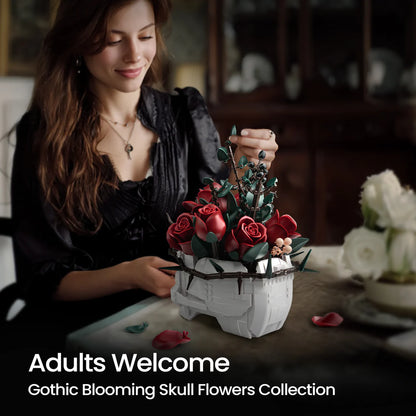 SupreOwls Gothic Skull Red Rose Bouquet Building Block Set