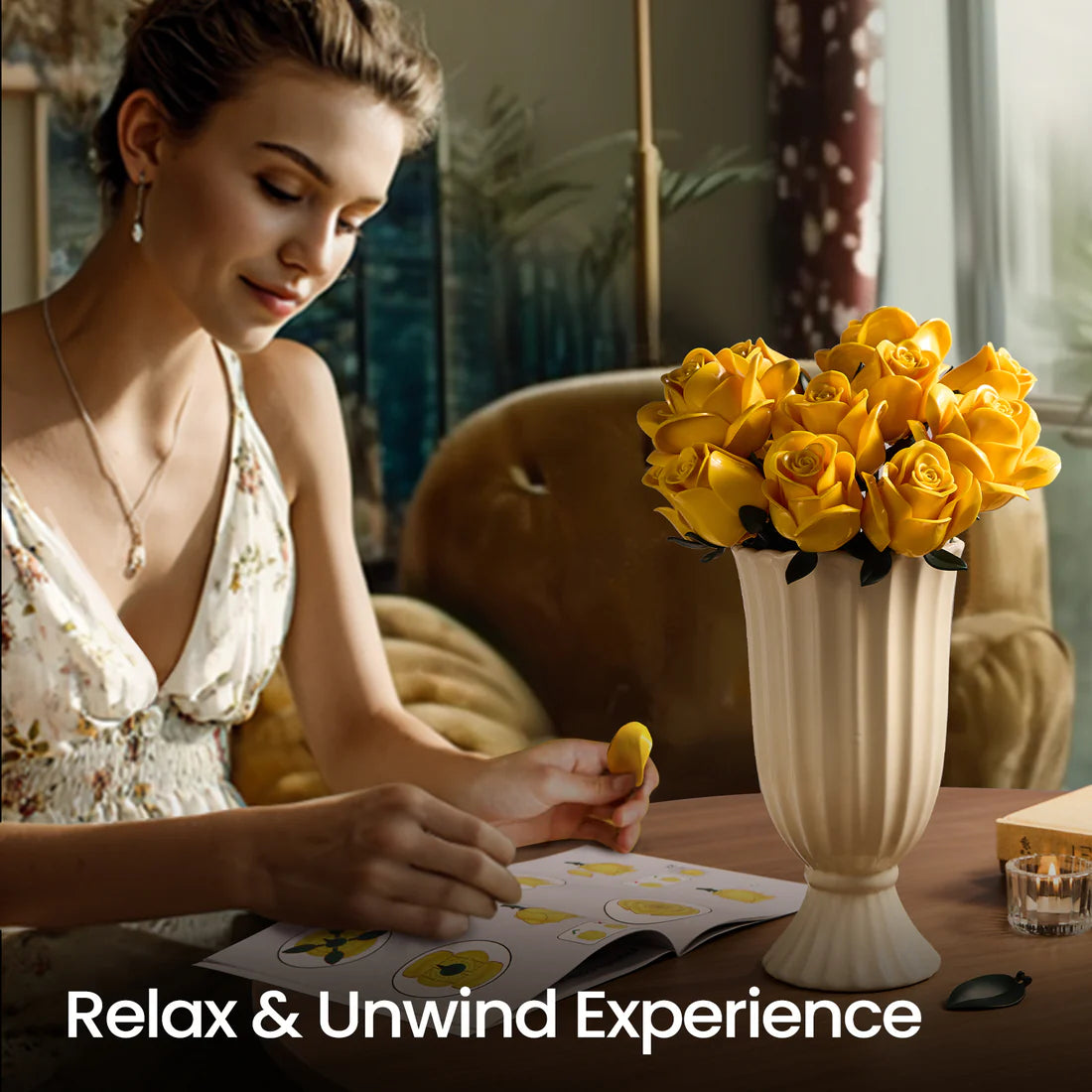 SupreOwls  Yellow Rose Brick Bouquet Building Set