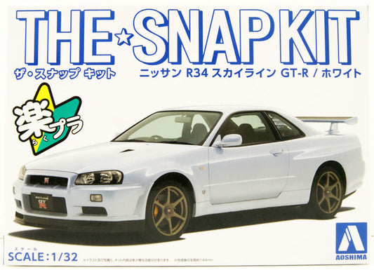 Aoshima The Snap Kit 1/32 Nissan R34 Skyline GT-R White Plastic Model