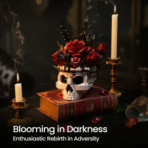 SupreOwls Gothic Skull Red Rose Bouquet Building Block Set