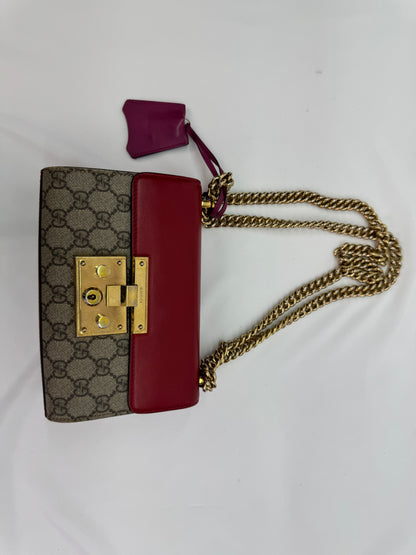 Gucci Beige/Red Small GG Supreme Padlock Crossbody