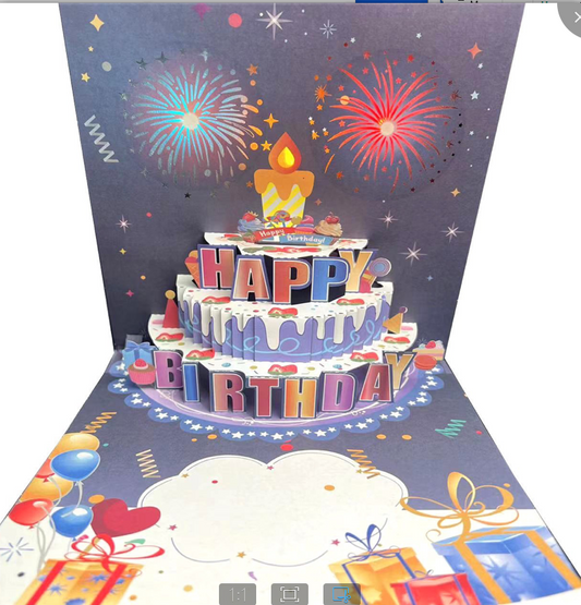 LL-XH Birthday 3D Card with inflatable musical fireworks