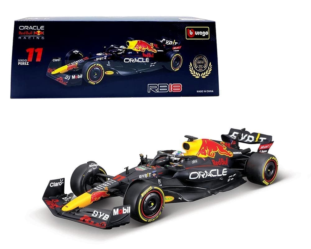 Bburago 1:24 Race F1 Oracle Red Bull RB18 2022 #11 Sergio Perez with Showcase