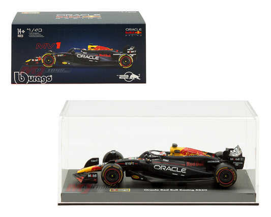 M&J Bburago 1:43 Oracle Red Bull Racing RB20 #1 Max Verstappen in Acrylic Case with Seated Driver – Formula Racing