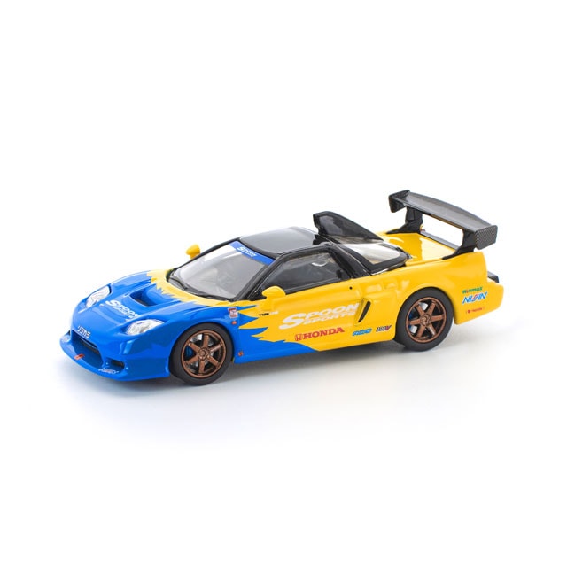 Pop Race 1:64 Honda NSX-R GT Spoon Sports Blue with Yellow Diecast Car PR640310 - official product view 1