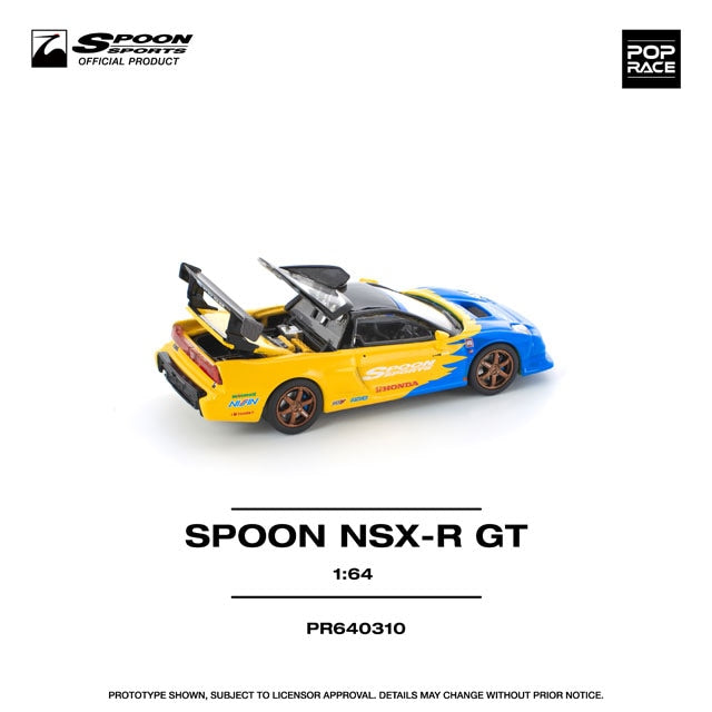 Pop Race 1:64 Honda NSX-R GT Spoon Sports Blue with Yellow Diecast Car PR640310 - official product view 2