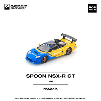 Pop Race 1:64 Honda NSX-R GT Spoon Sports Blue with Yellow Diecast Car PR640310 - official product view 3
