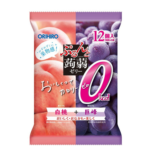 ORIHIRO Zero-Calorie Konjac Jelly - White Peach & Kyoho Grape, 12 Pieces