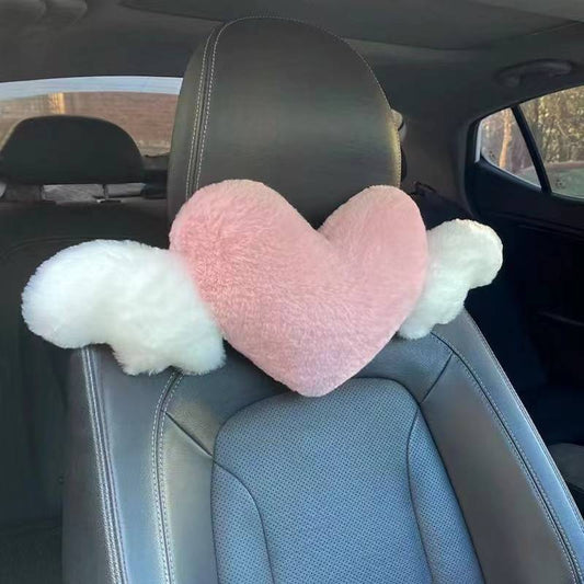 Heart Shaped Cute Car Headrest Pillow with Angel Wings