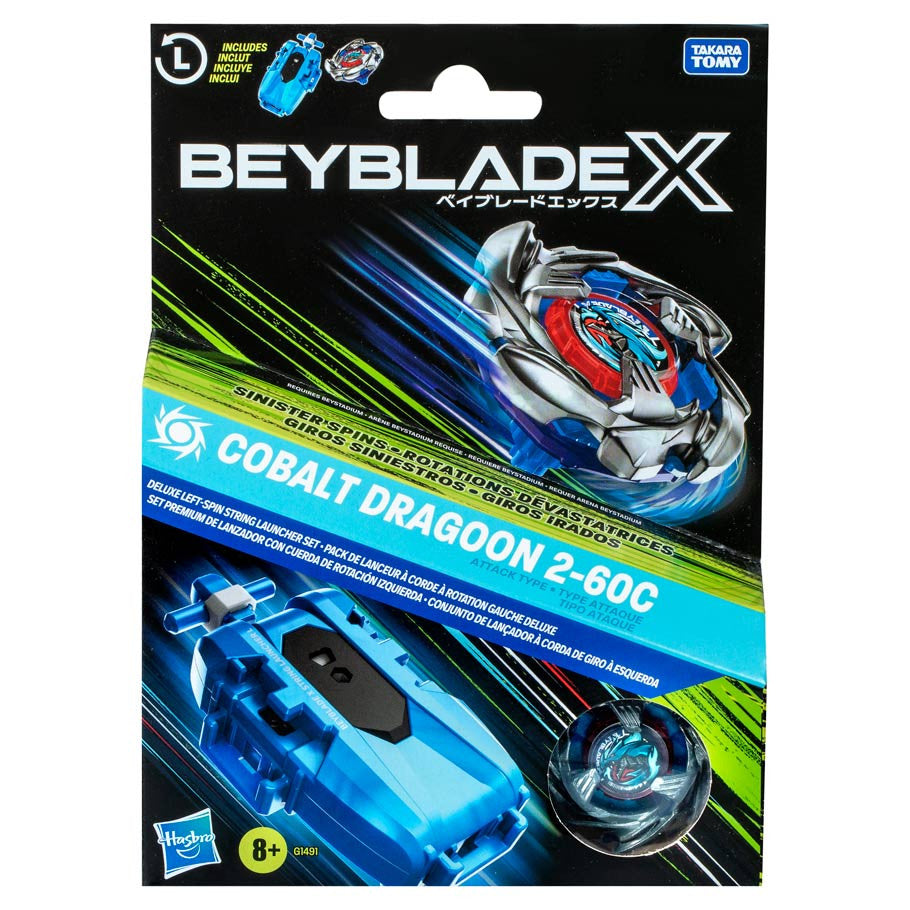 Beyblade X Cobalt Dragoon 2-60C Deluxe Left-Spin String Launcher Set