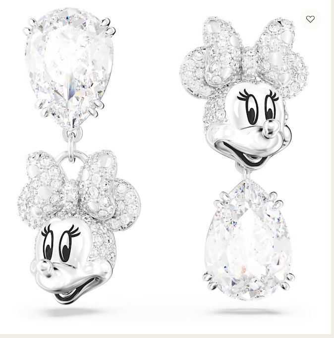 Swarovski 5668779 Disney Minnie Mouse drop earrings Asymmetrical design, White, Rhodium plated