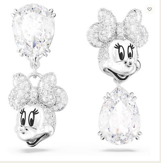 Swarovski 5668779 Disney Minnie Mouse drop earrings Asymmetrical design, White, Rhodium plated