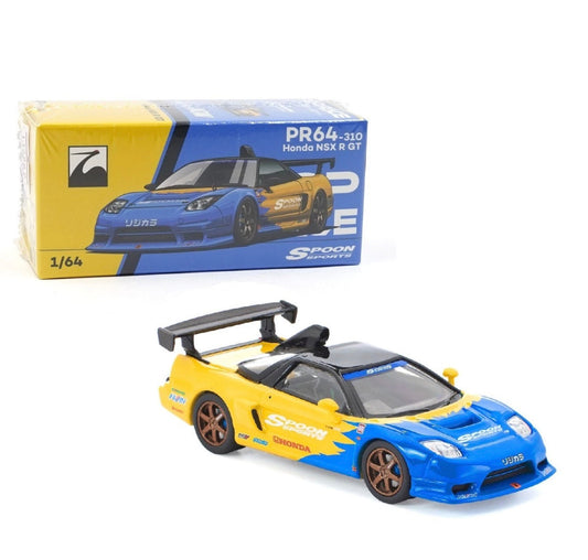 Pop Race 1:64 Honda NSX-R GT Spoon Sports Blue with Yellow Diecast Car PR640310