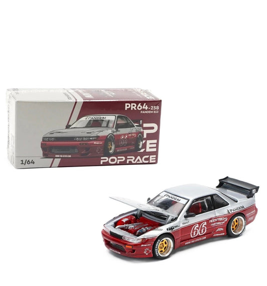 Pop Race 1:64 Nissan Silvia S13 Pandem #66 Moontech Red Diecast Car PR640258