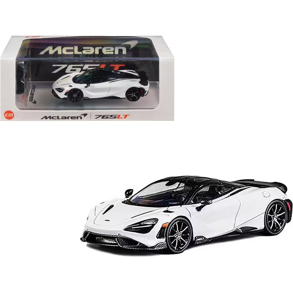 McLaren 765LT White with Black Top and Extra Wheels 1/64 Diecast Model Car by CM Model