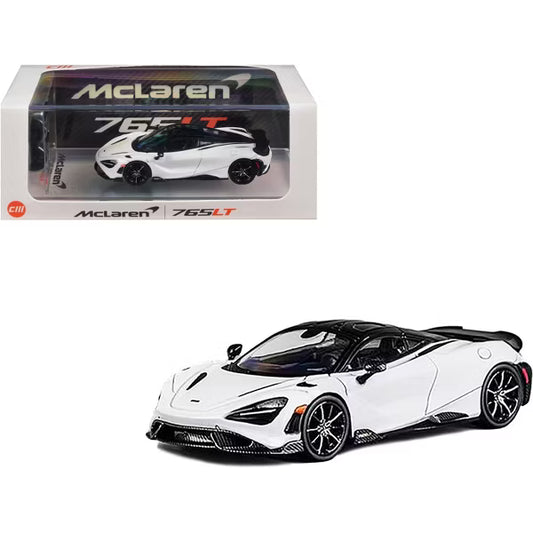McLaren 765LT White with Black Top and Extra Wheels 1/64 Diecast Model Car by CM Model