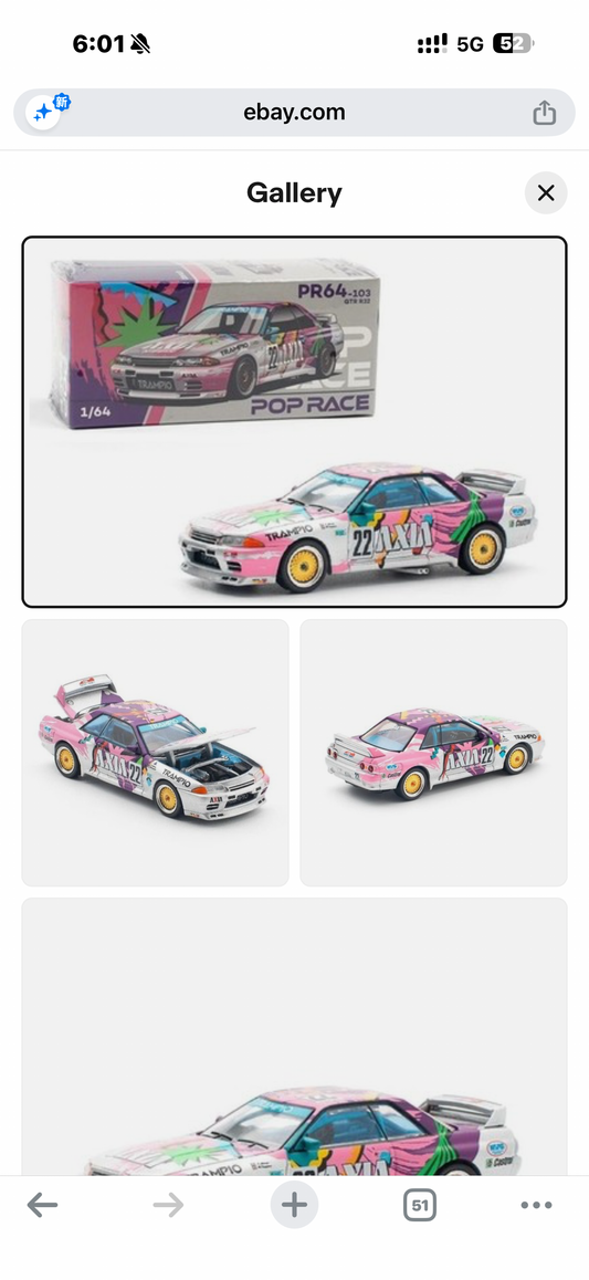 Pop Race 1:64 Nissan Skyline GT-R R32 #22 AXIA Group A Diecast Car PR640103