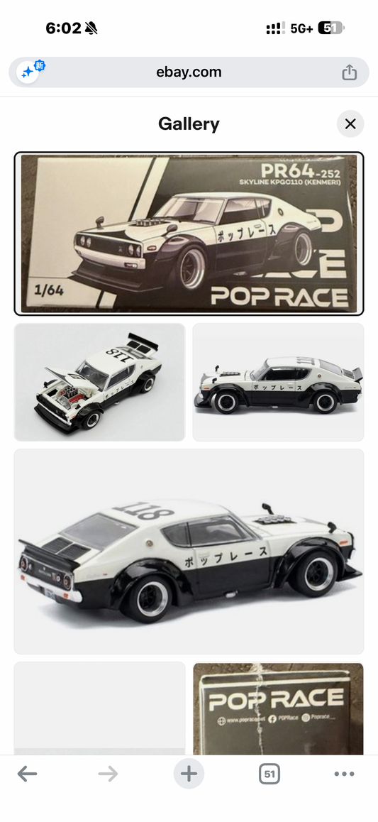 Pop Race SKYLINE KPGC110 (KENMERI) PR64-252 White & Black